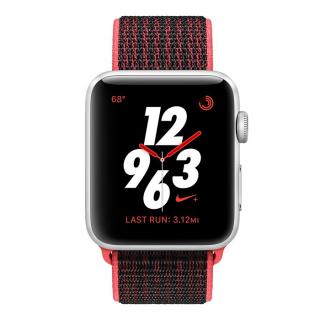 

Apple Watch Nike+ Series 3 GPS + Cellular 42mm Silver Aluminum w. Bright Crimson/Black Sport (MQLE2)