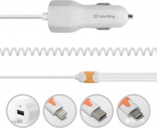 

COLOR WAY 3в1 (MicroUSB+Type-C+Lightning) 1USB 3.1A AЗУ White